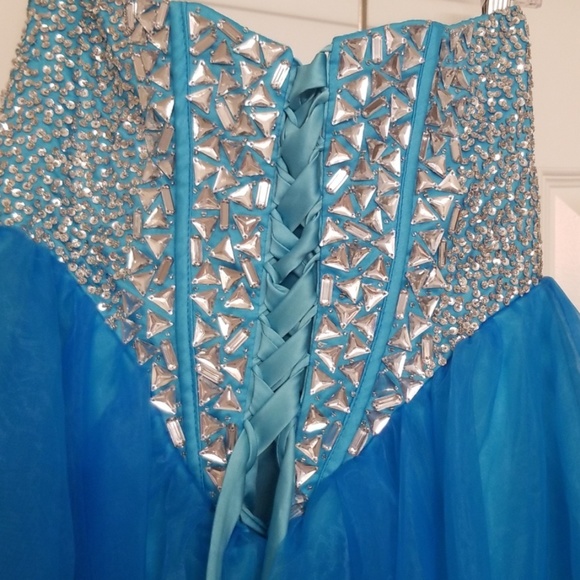 Teal strapless sequined lace up back - Picture 3 of 3